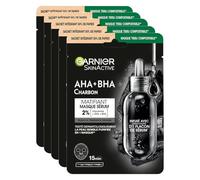 Garnier Masque en tissu purifiant et hydratant Skin Active Pure Charcoal, pour peaux normales à mixtes, effet détox matant, avec charbon, acide hyaluronique, LHA et thé noir, lot de 5