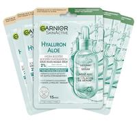 Garnier Masque facial pour tous les types de peau, rafraîchissant et hydratant, avec acide hyaluronique et aloe vera, Hydra Bomb, 5 x 28 g
