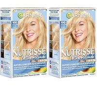 Garnier Nutrisse Crème N°100 Blond naturel extra clair Soin permanent aux huiles de fruits nourrissantes Couverture 100% des cheveux blancs (Lot de 2)