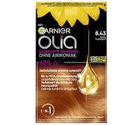 Garnier Olia Coloration permanente à l'huile sans ammoniaque pour un parfum agréable, couleur intense, or cuivre clair 8.43, 60 g