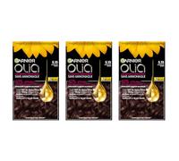 Garnier Olia Coloration permanente sans ammoniaque avec des huiles naturelles de fleurs à action éclairante et nutritive, couleur 5.15 Chocolat glacé - 3 boîtes