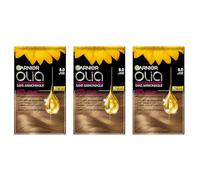 Garnier Olia Coloration permanente sans ammoniaque avec des huiles naturelles de fleurs à action éclairante et nutritive, couleur 8.0 Blond naturel - 3 boîtes