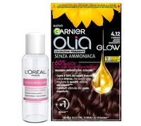 Garnier Olia Coloré Cheveux Permanent Sans Ammoniaque Illuminant Nourrissant Couleur 4.12 Châtain Foncé Froid Irisant + Eau Micellaire Nettoyant Doux Visage Yeux Lèvres Taille Voyage 30 ml