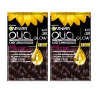 Garnier Olia Glow Coloration Cheveux Coloration Permanente Couleur 4.12 Brun Foncé Froid Irisé Sans Ammoniaque Parfum Délicat - 2 Teintes