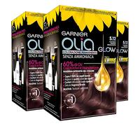 Garnier Olia Glow, Lot de 3 colorations permanentes pour cheveux, couleur 5.12, châtain froid irisé, sans ammoniaque, parfum délicat, 3 teintes