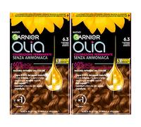 GARNIER Olia Lot de 2 colorations permanentes pour cheveux, sans ammoniaque, aux huiles florales d'origine naturelle, avec effet éclaircissant et nourrissant, couleur 6,3 châtain clair doré, 460 ml
