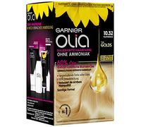 Garnier Olia Lot de 3 colorations capillaires permanentes sans ammoniaque pour une couverture 100 % des cheveux gris, The Golds, 10.32 or platine (Blond)