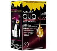 Garnier Olia Lot de 3 colorations permanentes sans ammoniaque, aux huiles nourrissantes et naturelles, couverture complète des cheveux gris, coloration permanente, n°4.62 Cachemire