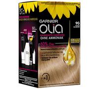 Garnier Olia Lot de 3 colorations permanentes sans ammoniaque, aux huiles nourrissantes et naturelles, couverture complète des cheveux gris, coloration permanente, n° 9G blond clair froid