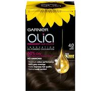 Garnier Olia Lot de 3 teintures permanentes sans ammoniaque pour un parfum agréable, couverture jusqu'à 100 % des cheveux blancs, performance maximale de la couleur, 60 % d'huiles - 4.0 marron foncé