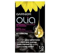 Garnier Olia Lot de 3 teintures permanentes sans ammoniaque pour un parfum agréable, couverture jusqu'à 100 % des cheveux blancs, performance maximale de la couleur, 60 % d'huiles, noir profond 1,0