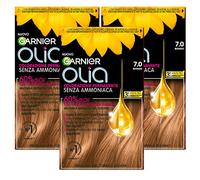Garnier Olia Teinte Cheveux Permanente Sans Ammoniaque Coloration avec Huiles de Fleurs d'origine Naturelle à Action Éclaircissante et Nutritive Couleur 7.0 Blonde - 3 Paquets