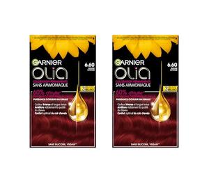 Garnier Olia - Teinture Permanente pour Cheveux Sans Ammoniaque Coloration aux Huiles de Fleurs Naturelles à Action Éclaircissante et Nourrissante Couleur 6.60 Rouge Intense - 2 Packs