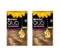 Garnier Olia Teinture Permanente pour Cheveux Sans Ammoniaque Coloration avec des Huiles de Fleurs d’Origine Naturelle à Action Illuminante et Nourrissante Couleur 8.0 Blond Clair - 2 Packs