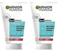 GARNIER Pure Active - Nettoyant 3-En-1 Argile - Nettoyant, Exfoliant & Masque - Anti-Imperfections & Anti-Marques - Niacinamide & Argile - Vegan & Cruelty Free - Peaux Mixtes à Grasses - 150 ml