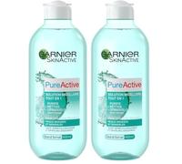 GARNIER Pure Active - Solution Micellaire Tout-En-1 - Purifie, Nettoie & Démaquille - Formule Enrichie En Micelles - Visage, Yeux, Lèvres - Peaux Mixtes à Grasses & Sensibles - 400 ml (Lot de 2)