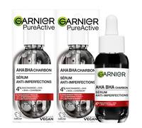Garnier PureActive Sérum Visage Anti-Imperfections au Charbon Niacinamide AHA BHA Traitement Boutons Points Noirs Rougeurs Formule Légère Matifiante Unifiante Sans Résidus - 2 Flacons de 30ml