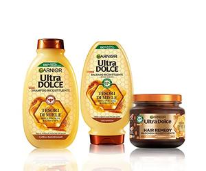 Garnier Routine Ultra Douce Trésors complets de Miel Ensemble Shampooing + Après-shampooing + Masque Idéal pour cheveux abîmés avec du miel d'acacia et de la cire d'abeille