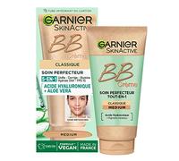 GARNIER Skin Active - BB Crème - Soin Perfecteur Tout-En-1 - Unifie, Matifie & Hydrate - FPS 25 - Acide Hyaluronique & Aloe Vera - Vegan & Cruelty Free - Peaux Mixtes à Grasses - Teinte Medium - 50 ml