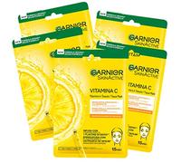 Garnier Skin Active Hydra Bomb Lot de 5 masques hydratants et éclaircissants à la vitamine C et à l'acide hyaluronique pour peaux ternes et irrégulières