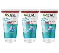 Garnier Skin Active Lot de 3 nettoyants 3 en 1 + exfoliant + masque anti-boutons (3 x 150 ml)