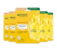 GARNIER Skin Active - Lot De 5 Masques Tissu Booster D'Éclat - Illumine, Hydrate & Repulpe La Peau - Vitamine C Et Acide Hyaluronique - Vegan & Cruelty Free - Peaux Ternes - x5