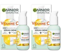GARNIER Skin Active - Sérum Crème Booster D'Éclat 2-En-1 - Hydratation 72h & Éclat - FPS 25 - Vitamine C & Agrumes - Vegan & Cruelty Free - Peaux Ternes En Manque D'Éclat - 50 ml (Lot de 2)
