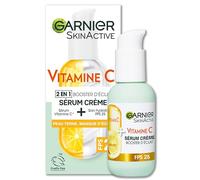 GARNIER Skin Active - Sérum Crème Booster D'Éclat 2-En-1 - Hydratation 72h & Éclat - FPS 25 - Vitamine C & Agrumes - Vegan & Cruelty Free - Peaux Ternes En Manque D'Éclat - 50 ml