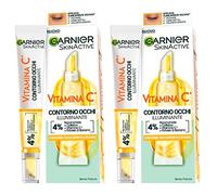 Garnier SkinActive Crème Éclaircissante Contour des Yeux à la Vitamine C pour Yeux Ternes et Fatigués Formule Végétalienne avec Caféine de Niacinamide et Poudre de Banane - 2 Flacons de 15ml