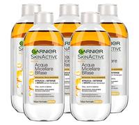 Garnier SkinActive Eau Micellaire Biphasée Maquillage Imperméable Démaquillant Hydratant Sans Rinçage pour Visage Yeux Lèvres avec Formule sans Parfum 5 Flacons de 400