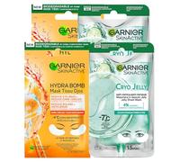 Garnier SkinActive Hydra Bomb Masque Yeux contre Cernes avec Jus d'Orange et Acide Hyaluronique 4 Patch + Cryo Jelly Masque Yeux Anti--Fatiques Effet Glace avec Glycérine et Menthol 4 Patch
