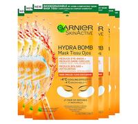 Garnier SkinActive Hydra Bomb Masque Contour des Yeux Anti--Fatiques Effet Glace avec Jus d'Orange Acide Hyaluronique Formule Végétalienne Effet Reposé Tonifié Réduit Cernes - 6 Masques Jetables