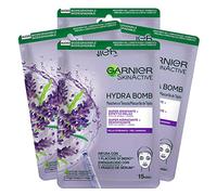 Garnier SkinActive Hydra Bomb Masque Visage en Tissu Super Hydratant Relaxant Formule Vegan avec Lavande et Acide Hyaluronique Relaxant pour Peau stressée 4 Masques Jetables