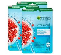 Garnier SkinActive Hydra Bomb Masque facial super hydratant et énergisant en tissu avec grenade et acide hyaluronique - 3 masques jetables