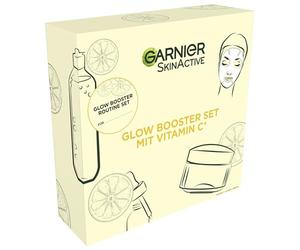 Garnier SkinActive Kit de soin du visage à la vitamine C, kit cadeau avec eau micellaire, masque en tissu, sérum anti-taches et hydratant pour un teint éclatant
