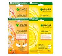 Garnier SkinActive Hydra Bomb Masque Yeux contre Cernes avec Jus d'Orange et Acide Hyaluronique Effet Glace 4 Patch + Vitamine C Masque Visage en Tissu Hydratant Illuminant 2 Masques
