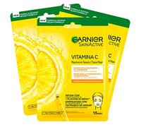 Garnier SkinActive Masque Jetable en Feuille Hydratante et Éclairante à la Vitamine C et à l'Acide Hyaluronique - 3 Masques Jetables