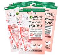 Garnier SkinActive Masque pour les yeux réparateur 1/2 million de fractions de probiotiques pour tous les types de peau, minimise les rides fines en tissu biodégradable - 5 paquets de 1 application