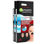 Garnier SkinActive Pure Active Strip Zone T Pansements anti-points noirs au charbon pour nez avant et menton purifiant avec acide salicylique - 2 boîtes de 4 patchs