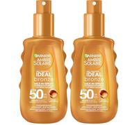 Garnier Spray solaire UV pour un bronzage radieux, très haute protection solaire SPF 50, résistant à l'eau, Ambre Solaire Ideal Bronze Milk-in Spray 150 ml (Lot de 2)