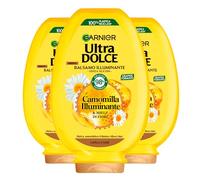 Garnier Ultra Dolce Après-shampooing à la camomille pour cheveux clairs au miel de fleur - Hydratant et démêlant - Ingrédients 98 % d'origine naturelle - 3 flacons de 360 ml