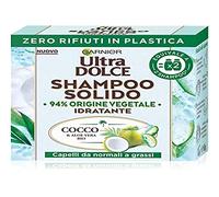 Garnier Ultra Dolce Shampooing à la noix de coco et à l'aloe vera pour cheveux normaux à gras, avec emballage 100 % respectueux de l'environnement, sans plastique, 60 g