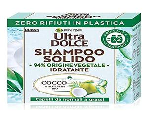 Garnier Ultra Dolce Shampooing solide coco et aloe vera, pour cheveux normaux à gras, avec emballage 100 % écologique, sans plastique, 60 g