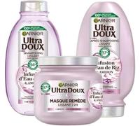 Garnier Ultra Doux Rituel Lissant Eau de Riz Pour Cheveux Longs | Shampooing Après-Shampooing & Masque lissant, Infusion eau de riz et amidon, Brillance jusqu'à 72h, Repulpe et lisse la fibre