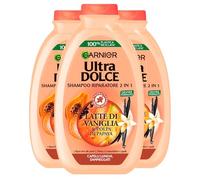 Garnier Ultra Doux Shampooing Démêlant 2en1 pour Cheveux Longs et Abîmés aux Pointes Fragiles au Lait de Vanille et Extrait de Papaye Adoucissant Réparateur Démêle et Nourrit - 3 Flacons de 400ml