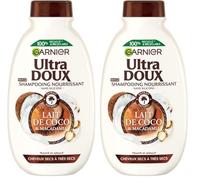 Garnier Ultra Doux - Shampooing Nourrissant - Enrichi en Lait de Coco & Macadamia - Pour Cheveux Normaux, Secs à Très Secs - Sans Silicone - 400 ml (Lot de 2)