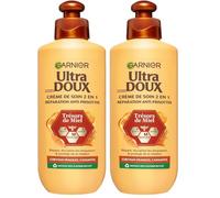 Garnier Ultra Doux Trésors de Miel pour Cheveux Fragiles & Cassants - Crème de Soin 2-en-1 Réparation Anti-Frisottis - Au Miel d'Acacia, de Manuka & de Lavande - 200ml - Homme & Femme (Lot de 2)