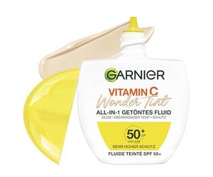 Garnier Vitamine C Wonder Tint Fluide teinté tout-en-1 avec SPF 50+, crème de jour teintée pour une brillance éclatante et un teint uniforme, soin hydratant avec niacinamide et 5% glycérine, 40 ml
