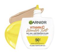 Garnier Vitamine C Wonder Tint Fluide teinté tout-en-1 - Soin de jour teinté avec SPF 50+ pour une brillance et une uniformité - Teint de peau avec 5% de glycérine, niacinamide et vitamine C contre