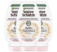 Garnier Wahre Schätze Après-shampooing apaisant au lait d'avoine, démêle et hydrate les cheveux sensibles et le cuir chevelu sensible, 3 x 200 ml